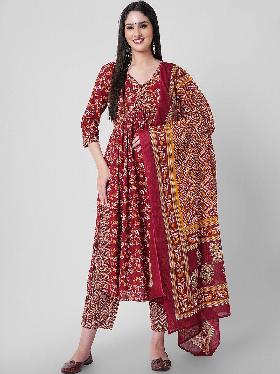 kalini floral printed empire gotta patti pure cotton kurta with palazzos & dupatta