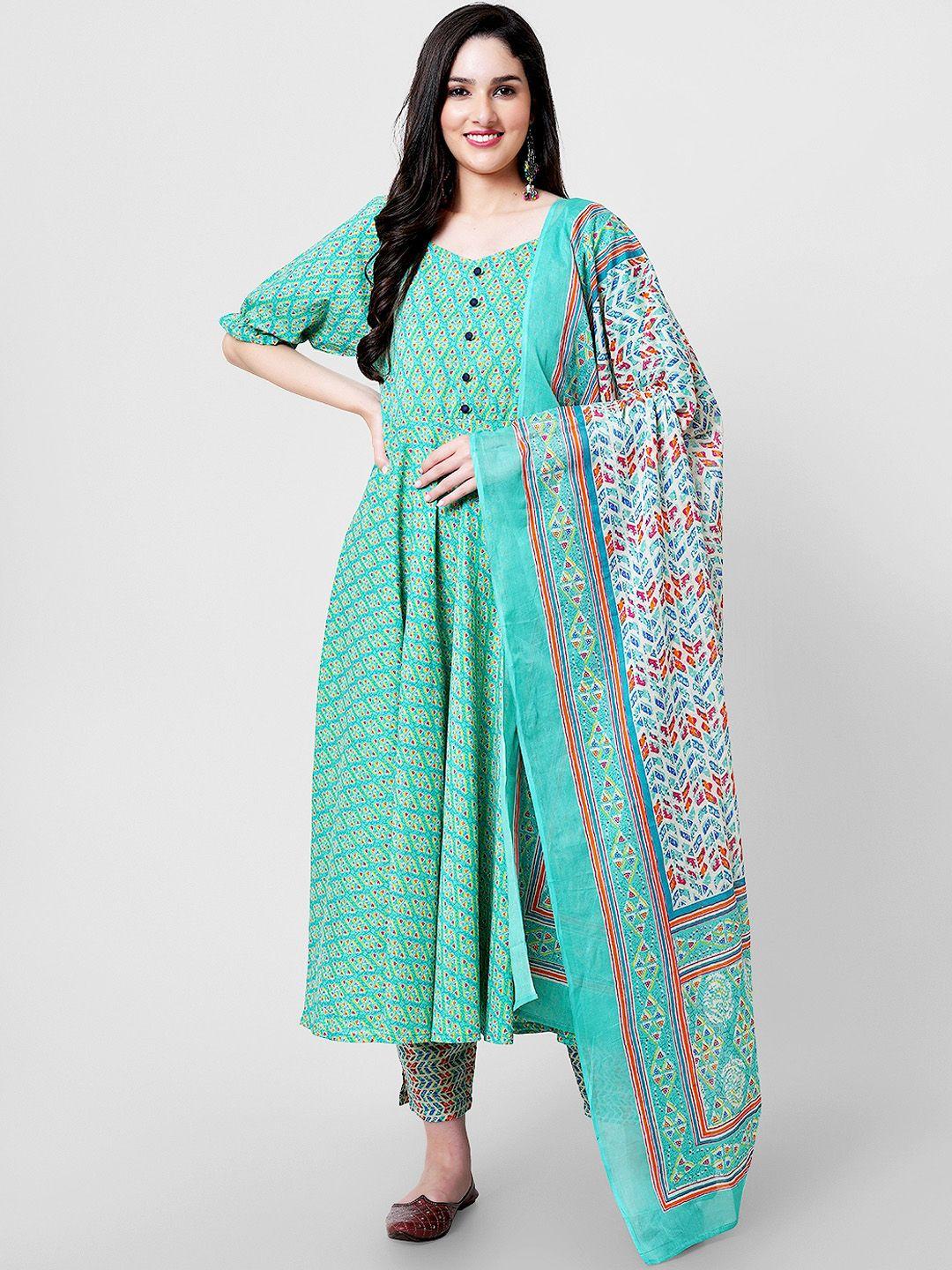 kalini women abstract printed pure cotton kurta & trousers with dupatta