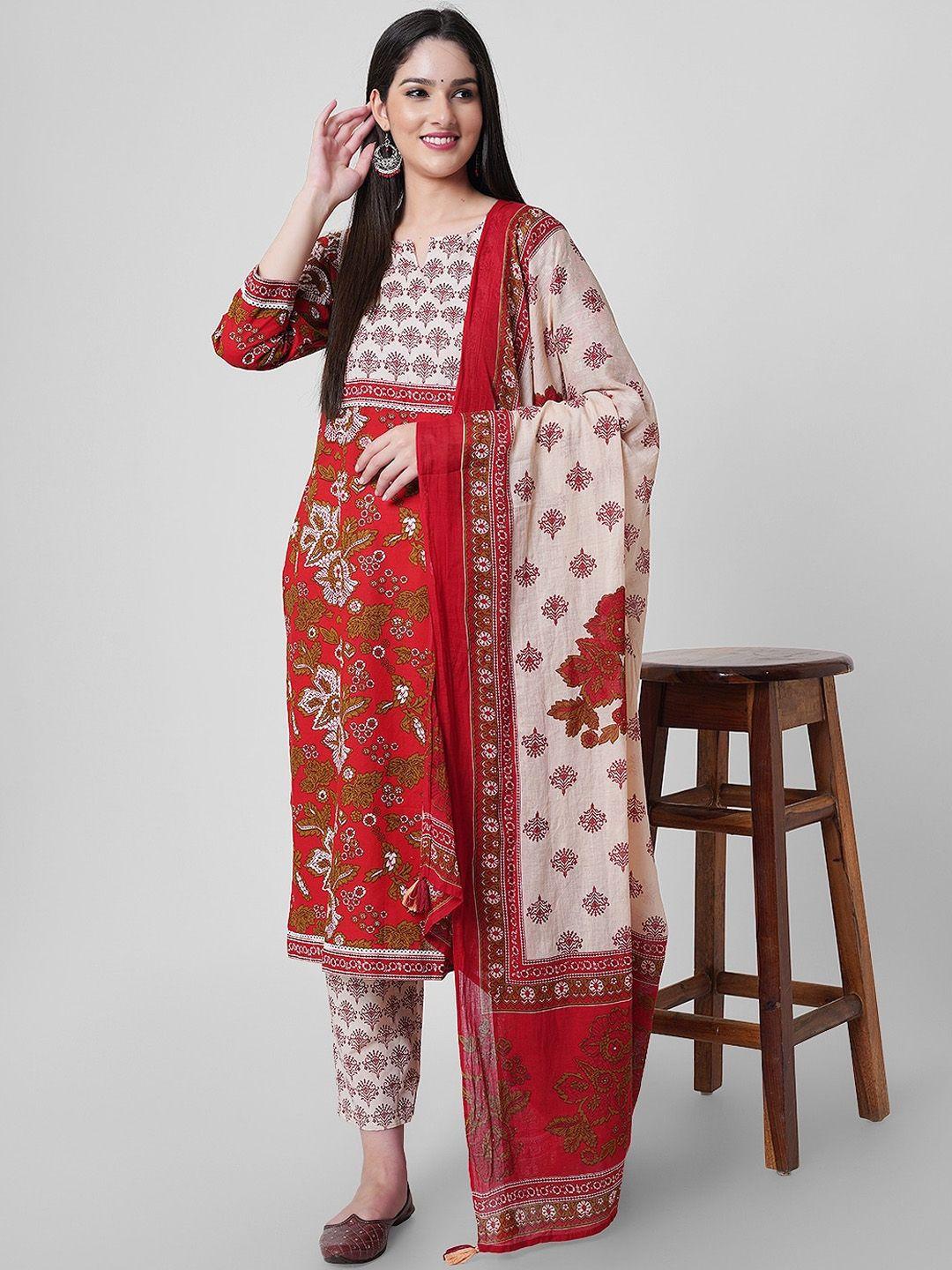 kalini floral printed pure cotton regular kurta with trousers & with dupatta