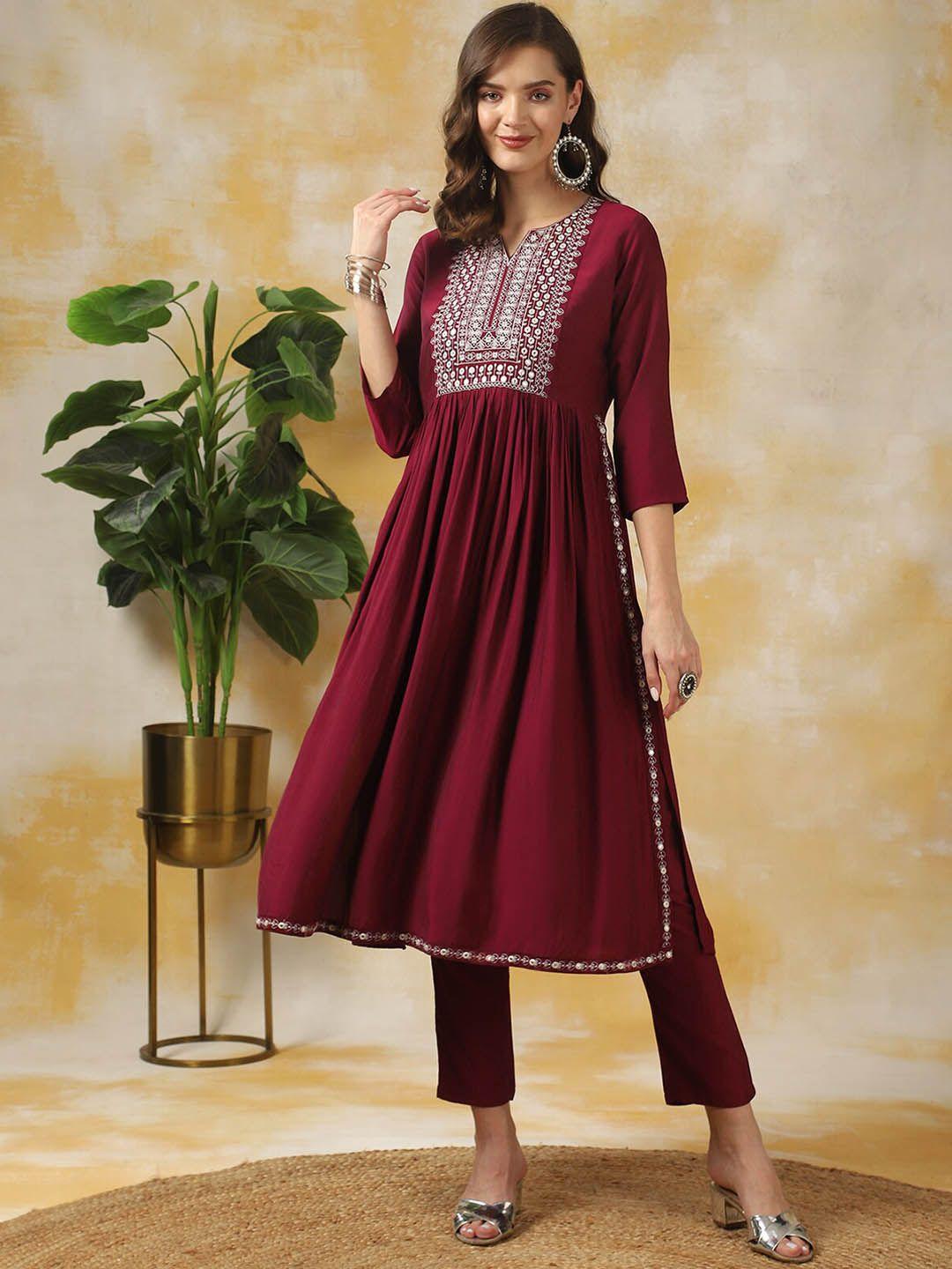 rangita ethnic motifs embroidered thread work kurta with trousers