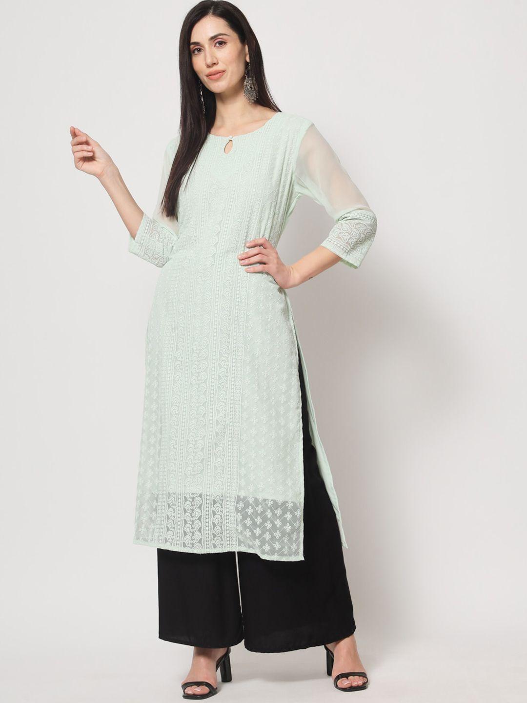 black scissor ethnic motifs embroidered georgette straight kurta