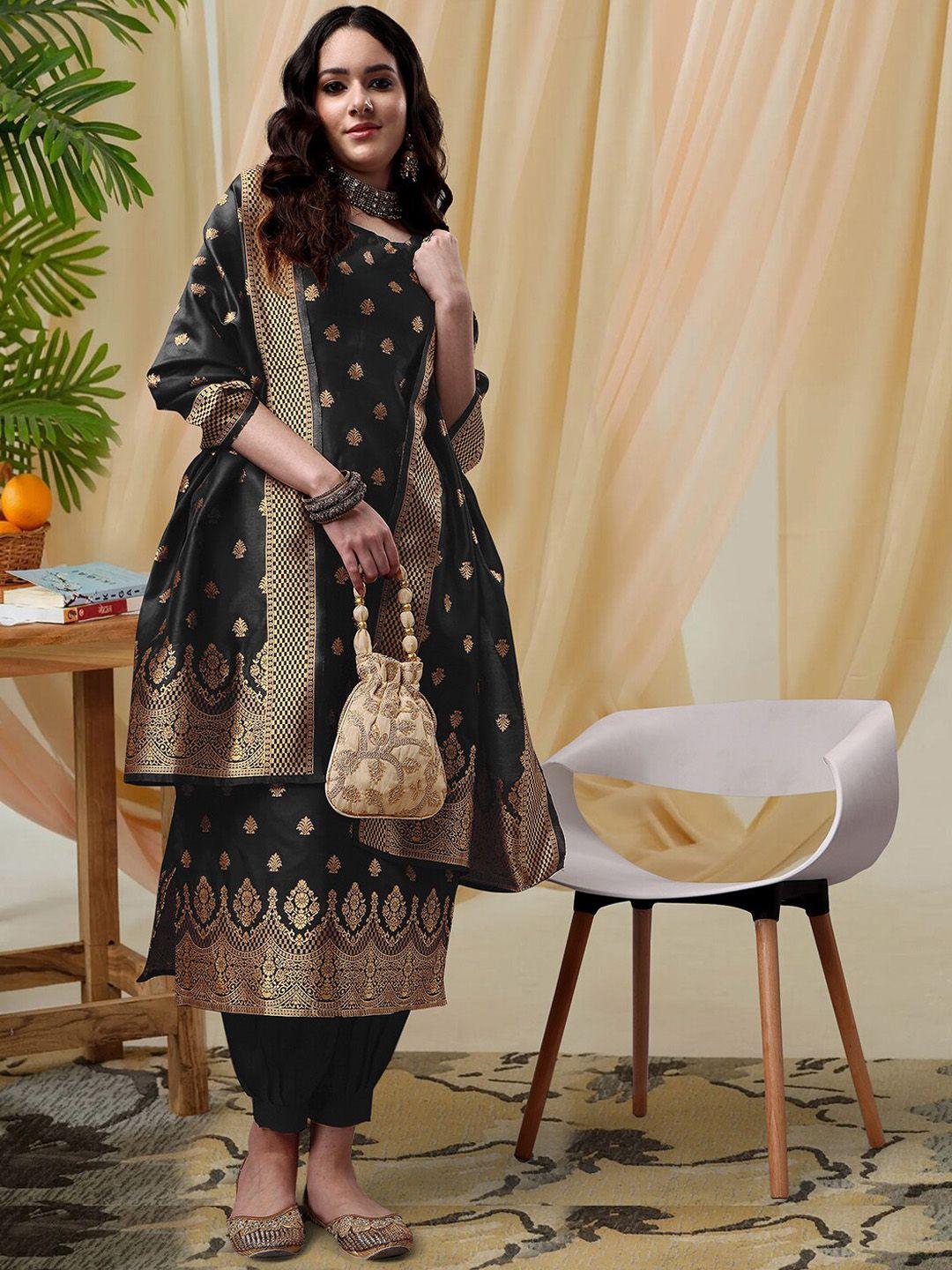 kalini ethnic motifs woven design zari detail straight kurta & salwar with dupatta