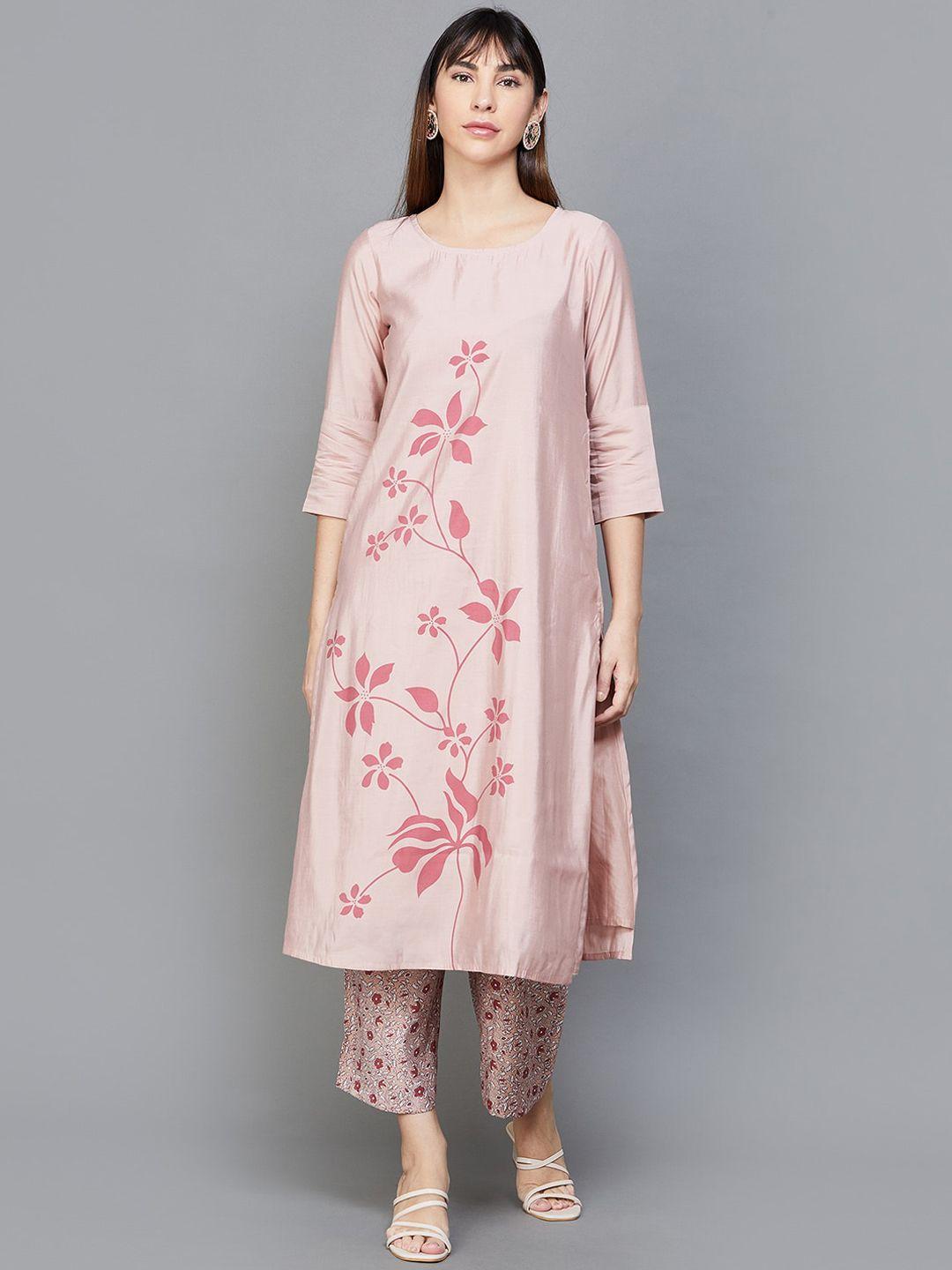 melange by lifestyle floral printed round neck straight kurta with palazzos