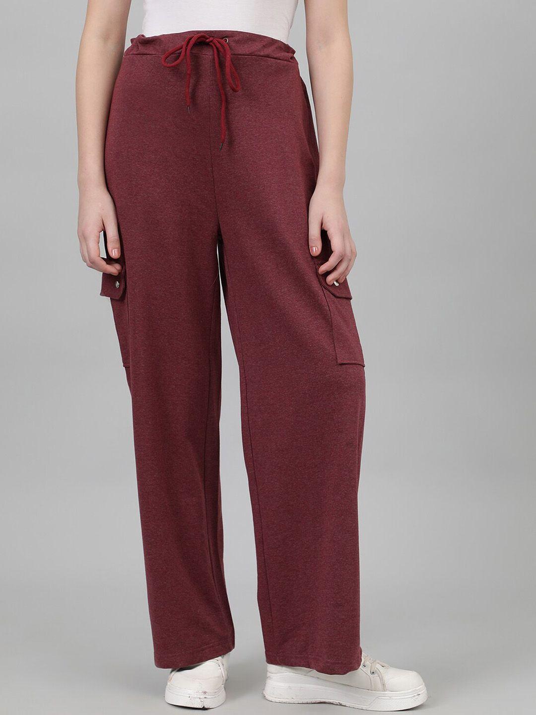 kotty women maroon mid-rise cotton track pants