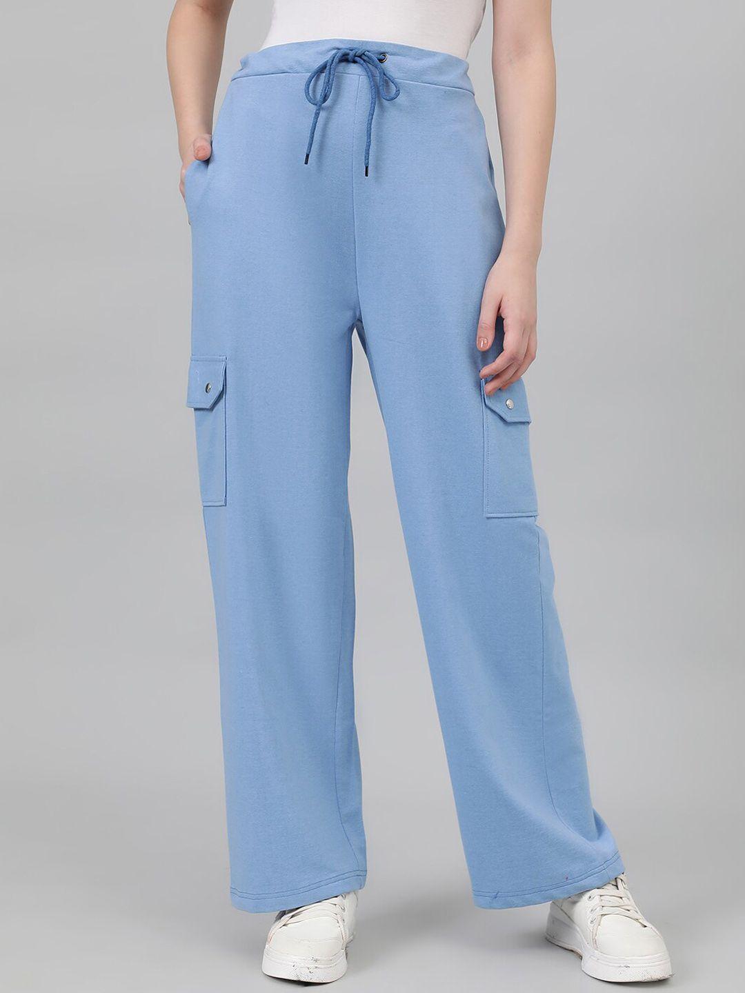 kotty women blue mid-rise straight-fit track pants