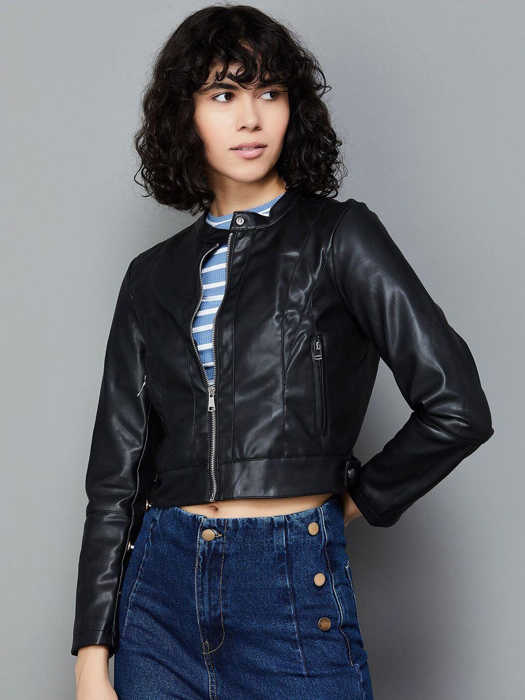 ginger by lifestyle mandarin collar crop biker jacket