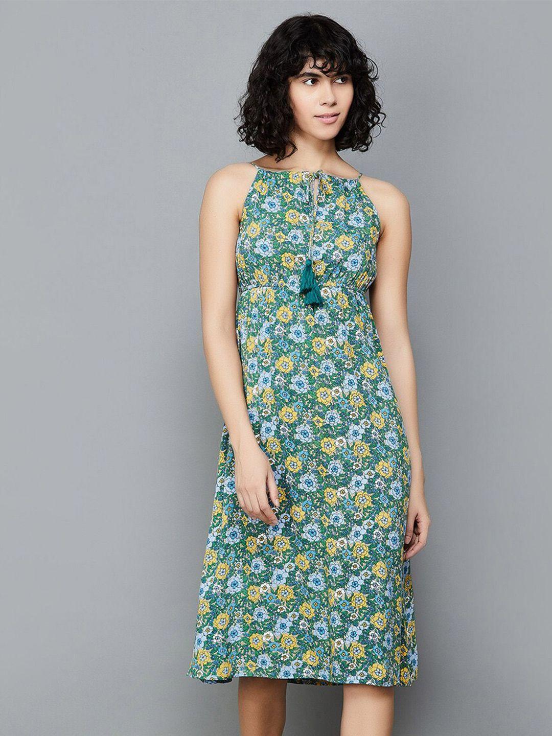 ginger by lifestyle floral printed tie-up neck shoulder strap a-line dress