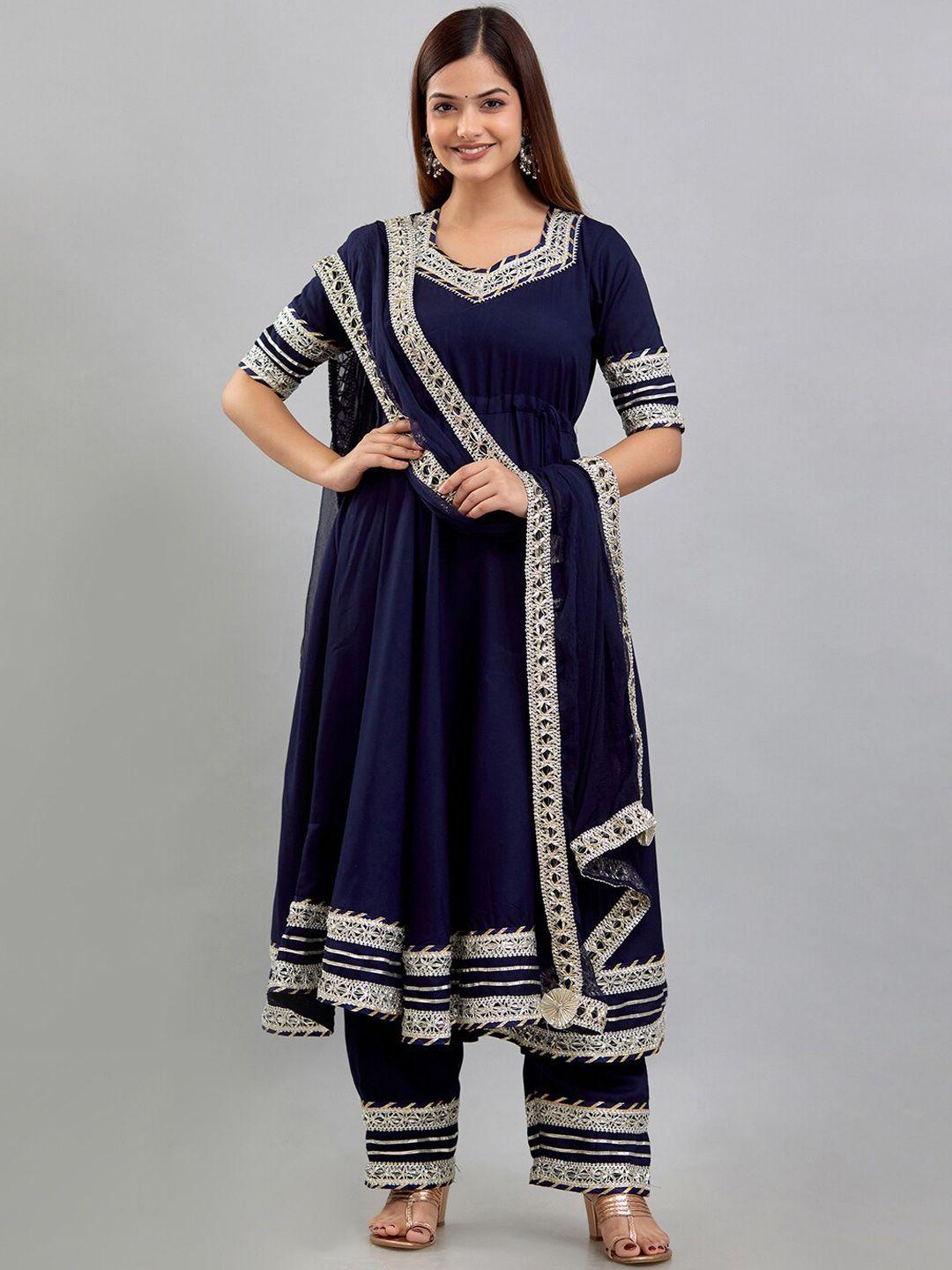 rudra bazaar square neck gotta patti anarkali kurti with trousers & dupatta