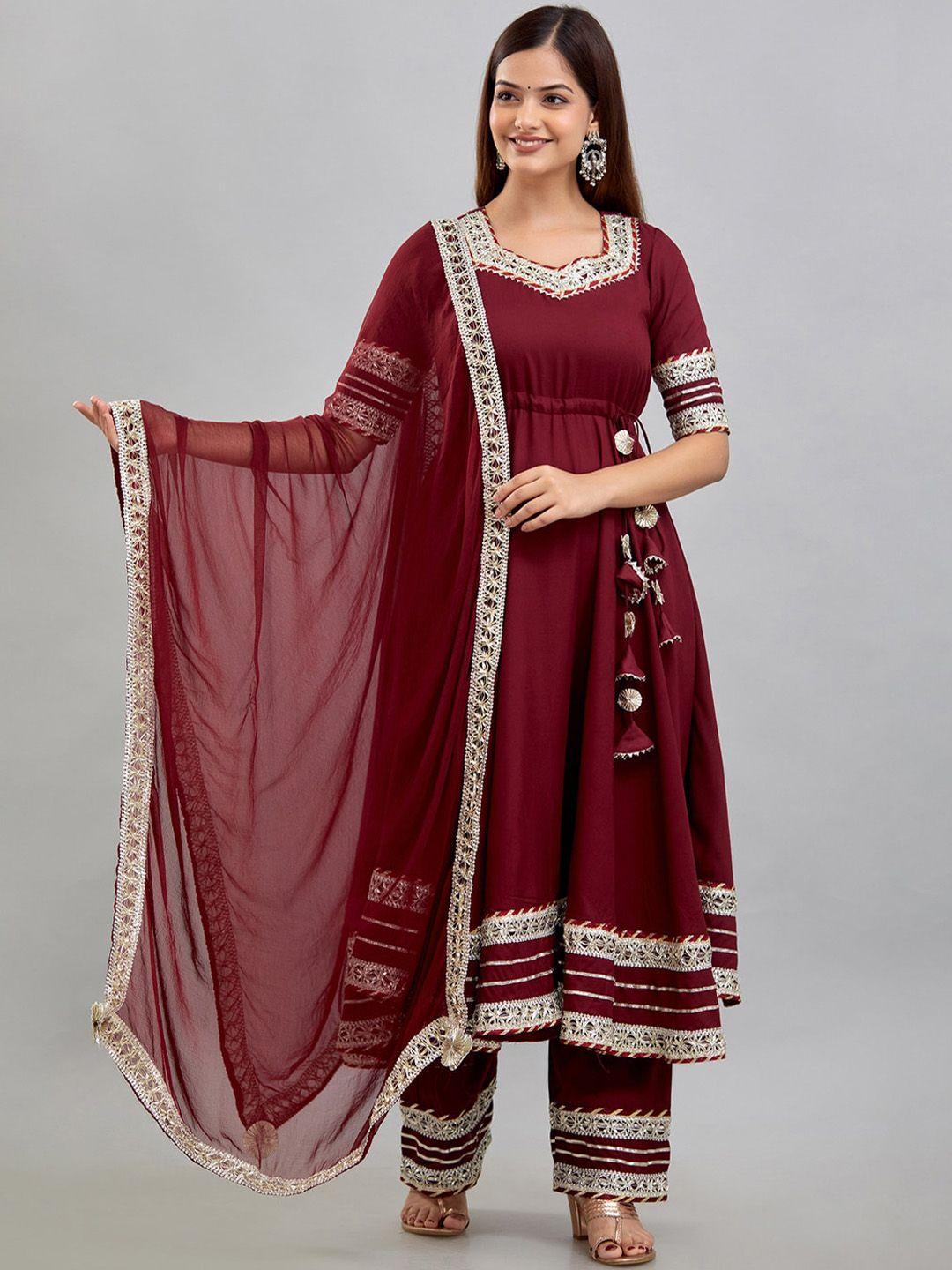 rudra bazaar square neck gotta patti anarkali kurti with trousers & dupatta