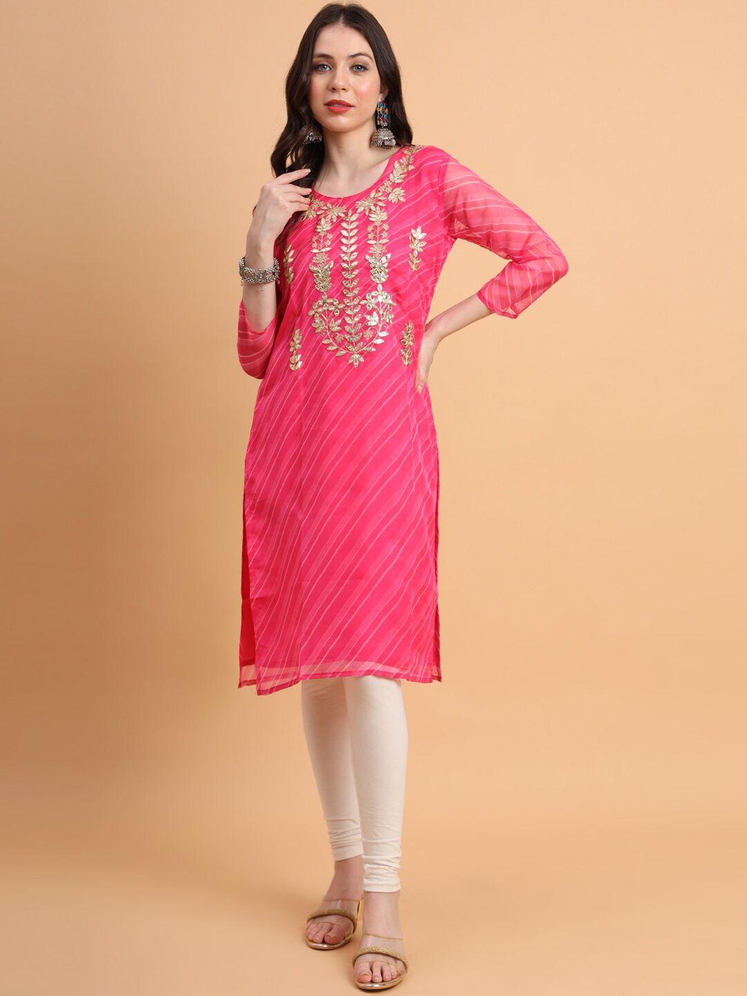 here&now pink ethnic motifs embroidered sequinned kurta