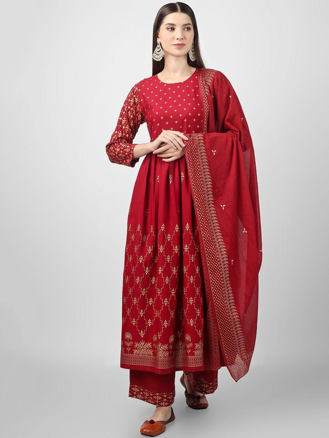 misbis ethnic motifs printed anarkali gotta patti kurta with trousers & dupatta