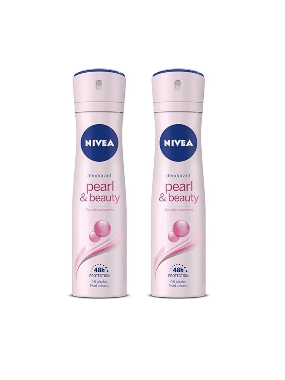 nivea women set of 2 pearl & beauty 0% alcohol deodorants - 92 g (150ml) each