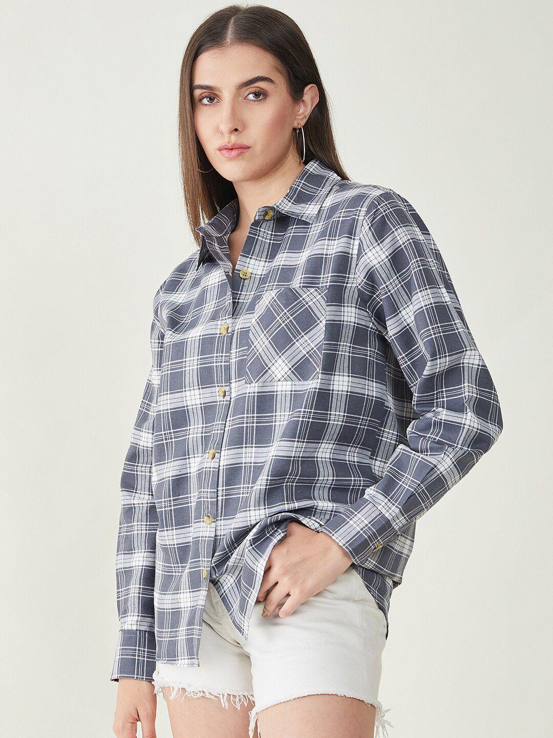 bitterlime tartan checked comfort oversized twill casual shirt