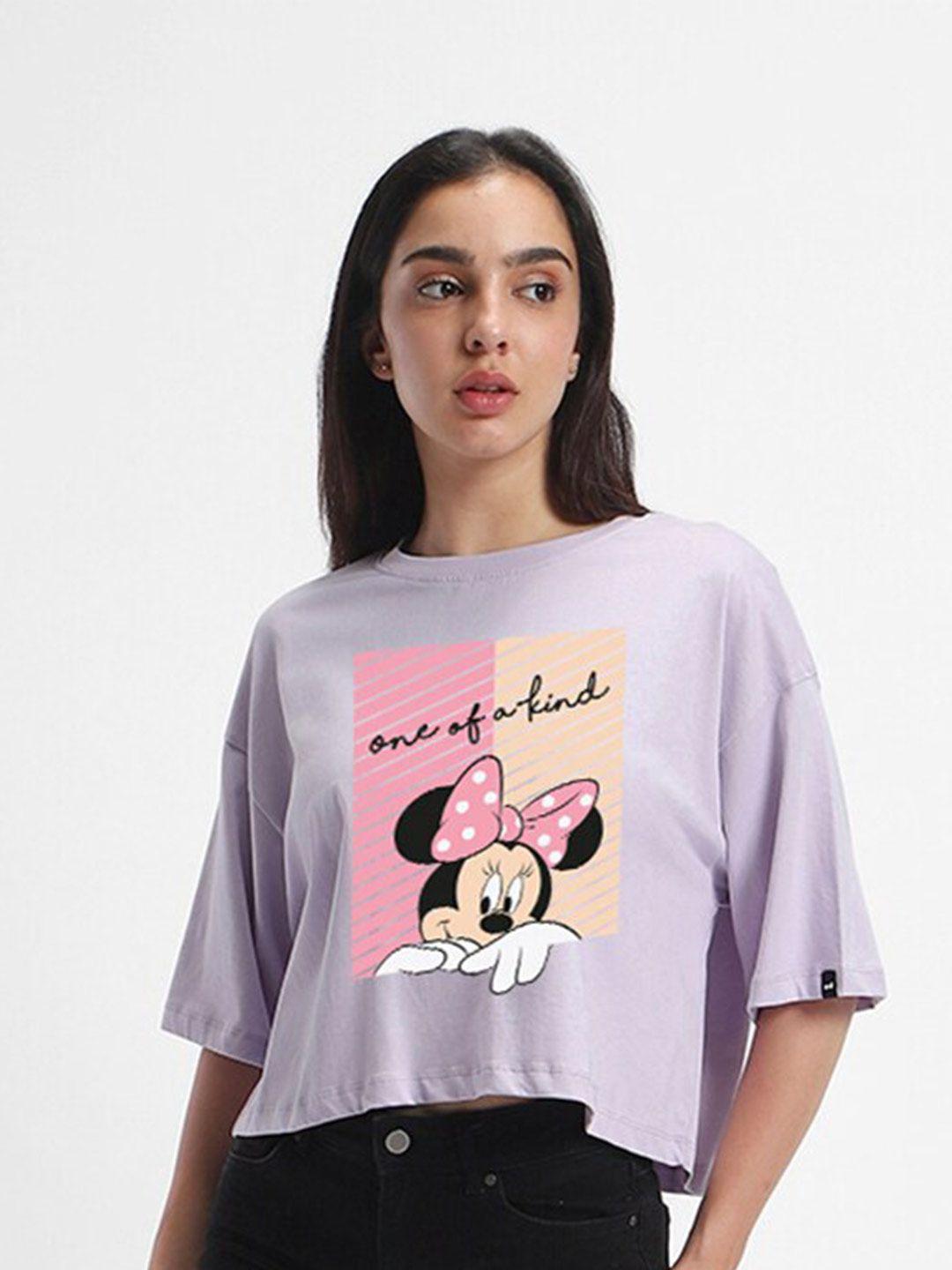 bewakoof minnie mouse printed extended sleeves cotton boxy crop top