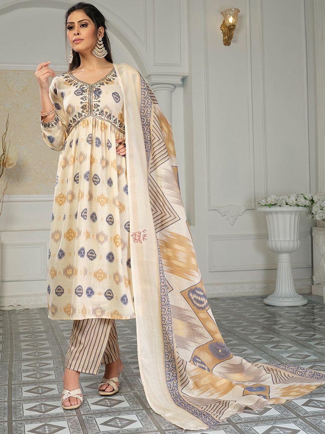 kalini ethnic motifs printed kurta & patiala with dupatta