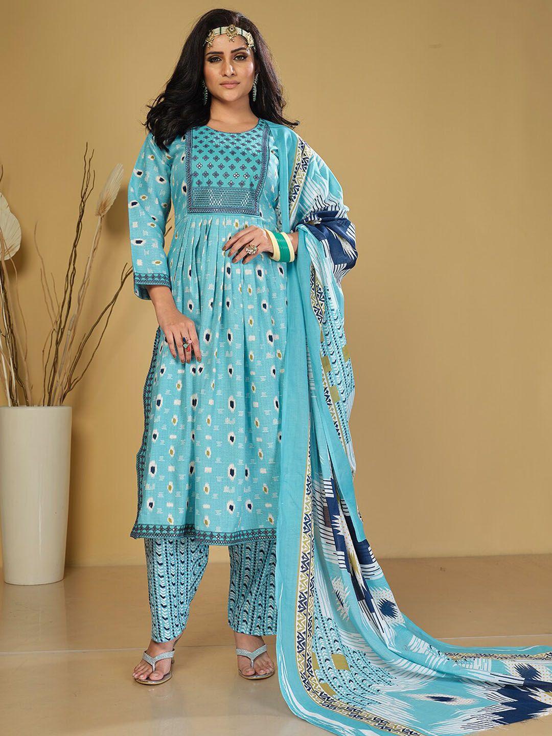 kalini ethnic motifs printed empire sequinned kurta with trousers & dupatta