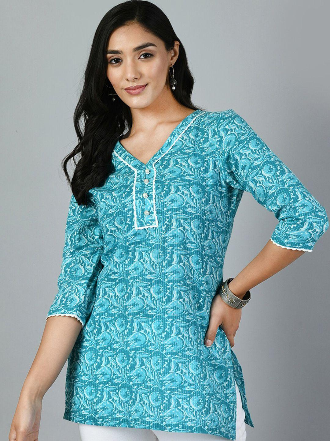 meesan floral printed v-neck pure cotton kurti