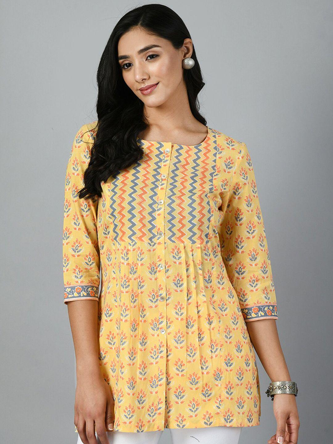 meesan ethnic motifs printed pure cotton panelled kurti