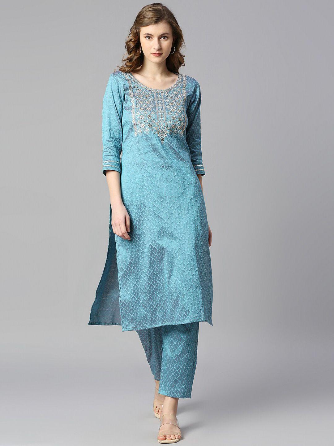 black scissor ethnic motifs woven design sequinned kurta with trousers