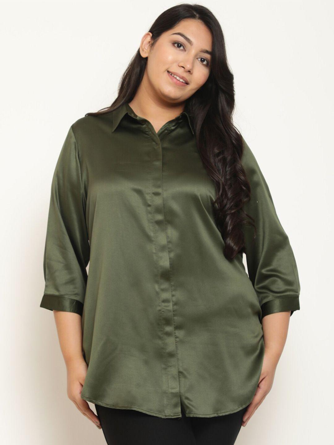 amydus plus size spread collar satin casual shirt