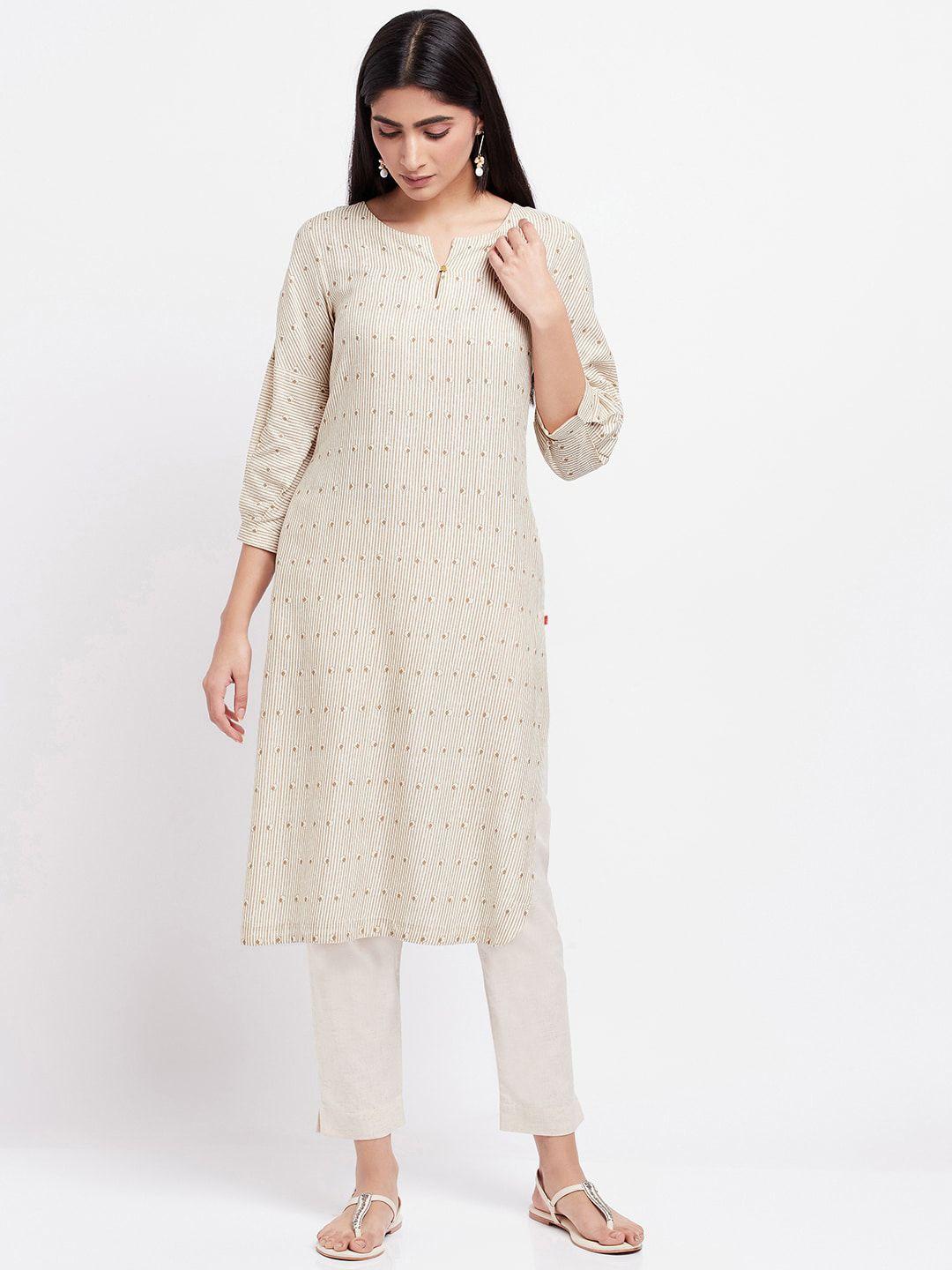 w striped notched neck straight kurta