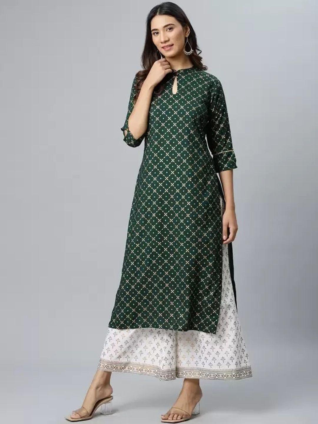 sak jaipur ethnic motifs printed keyhole neck gotta patti regular kurta with palazzos