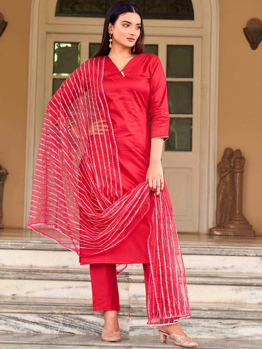 tikhi imli gotta patti pure cotton kurta with trousers & dupatta