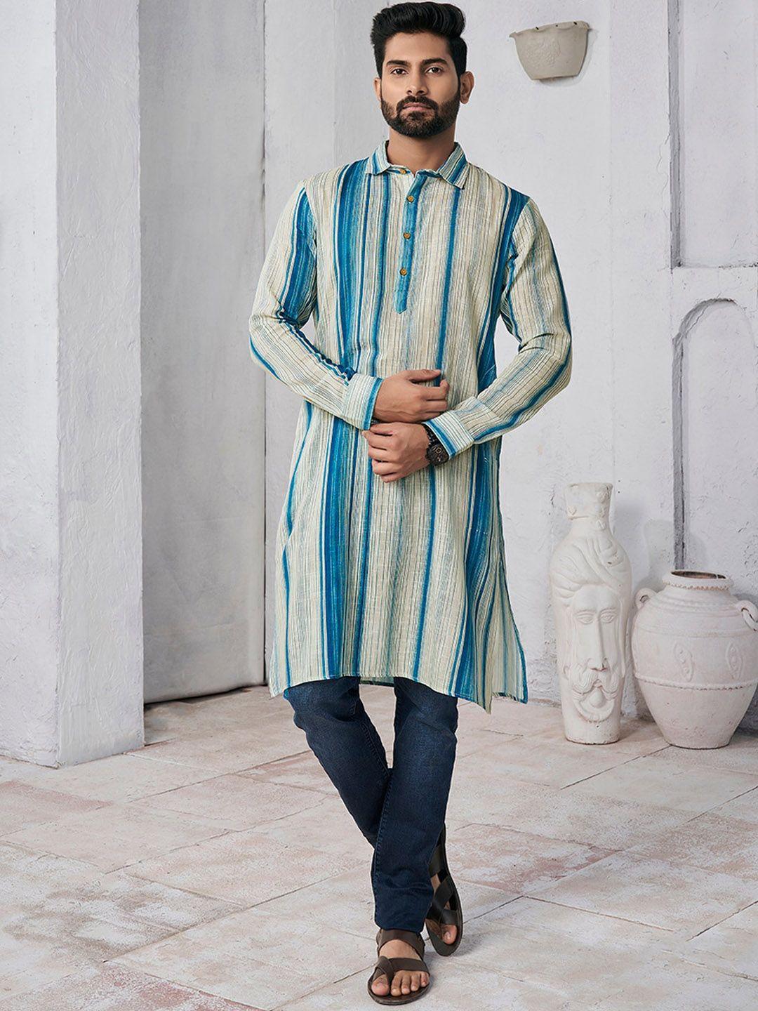 inddus striped shirt collar pure cotton straight kurta