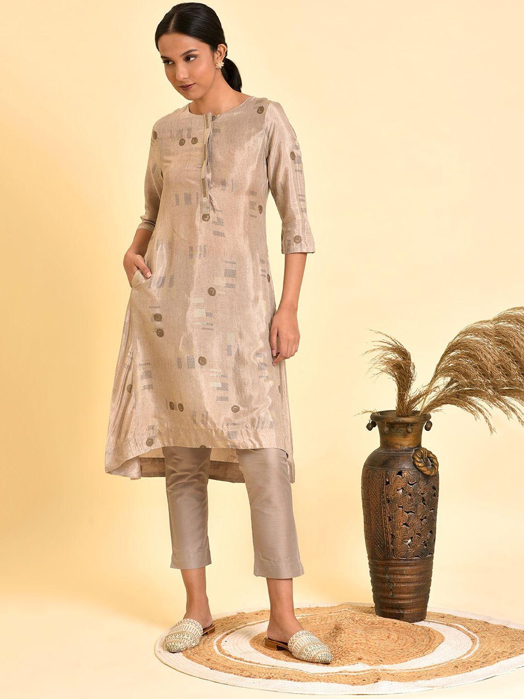 w geometric printed thread work kurta with trousers