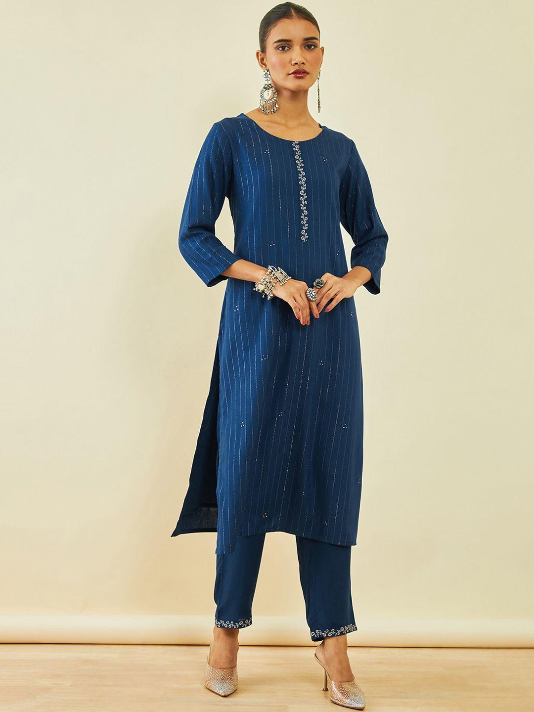 soch striped regular mukaish work kurta with trousers