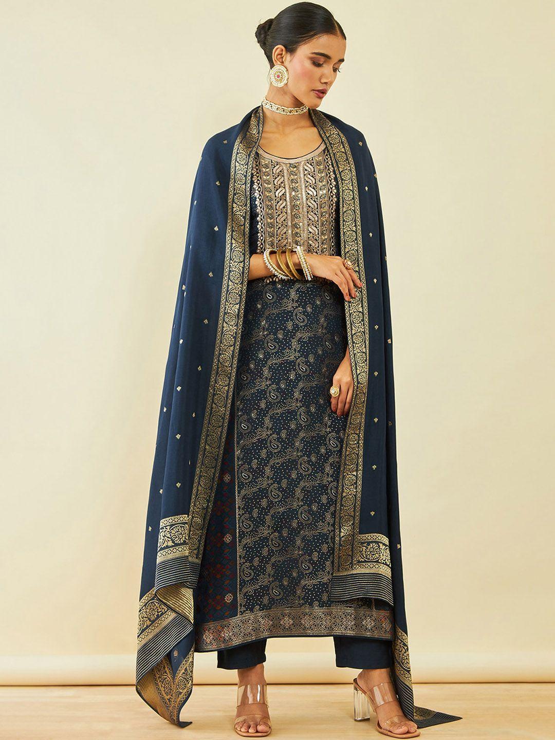 soch ethnic motifs regular kurta with trousers & dupatta