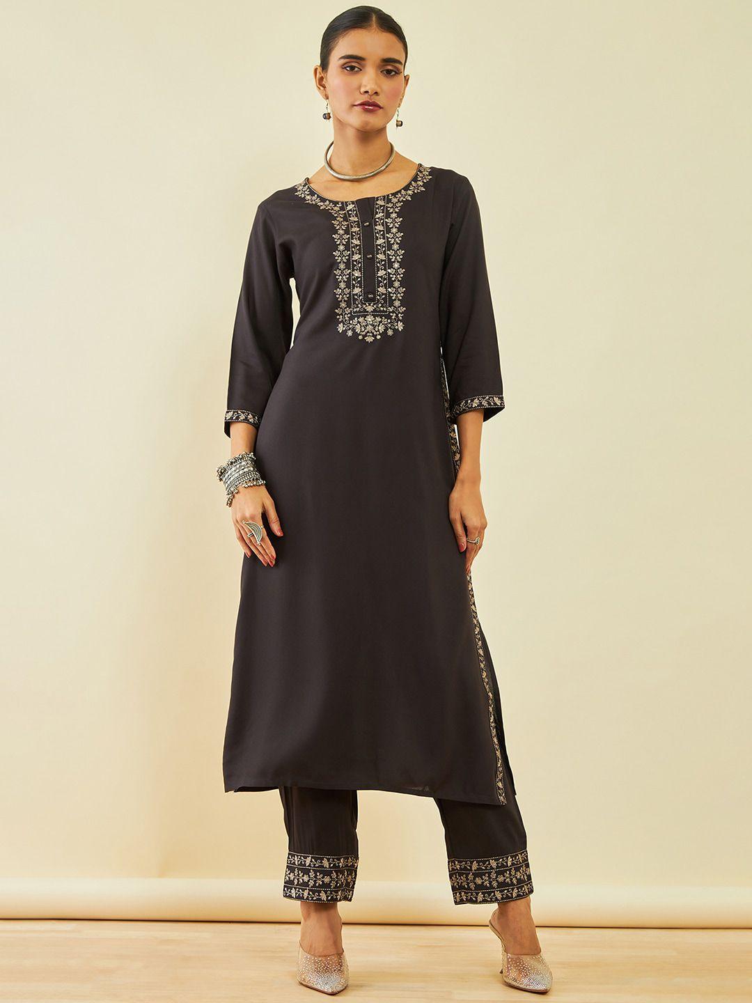 soch ethnic motifs embroidered regular thread work kurta with trousers