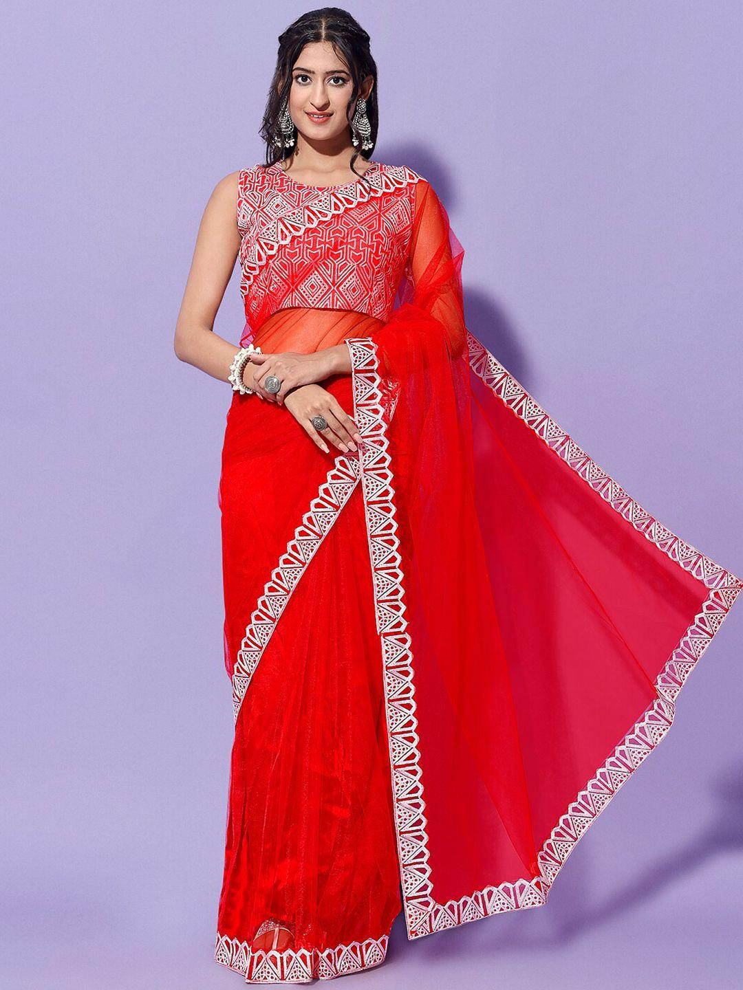 orus ethnic motifs embroidered net saree