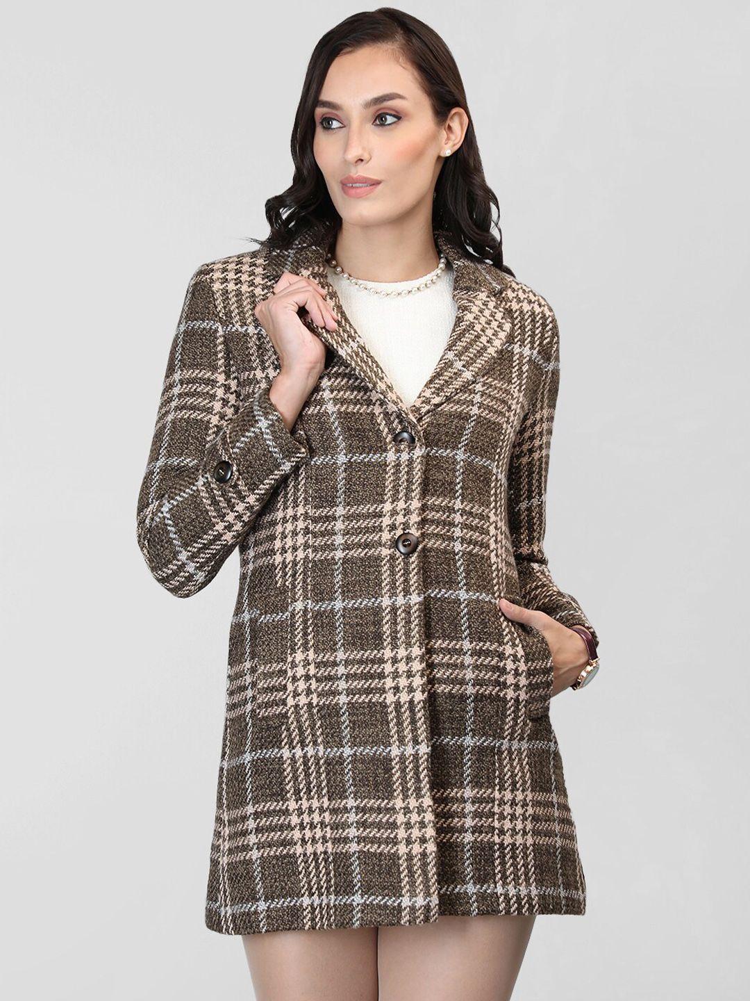 lure urban checked notched lapel collar woollen overcoat