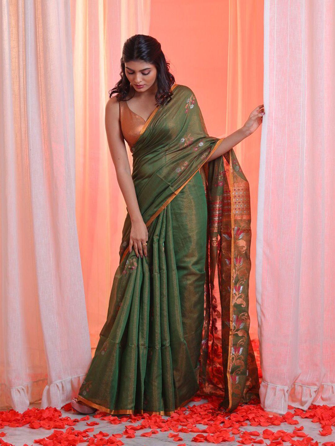 charukriti floral woven design zari tissue saree