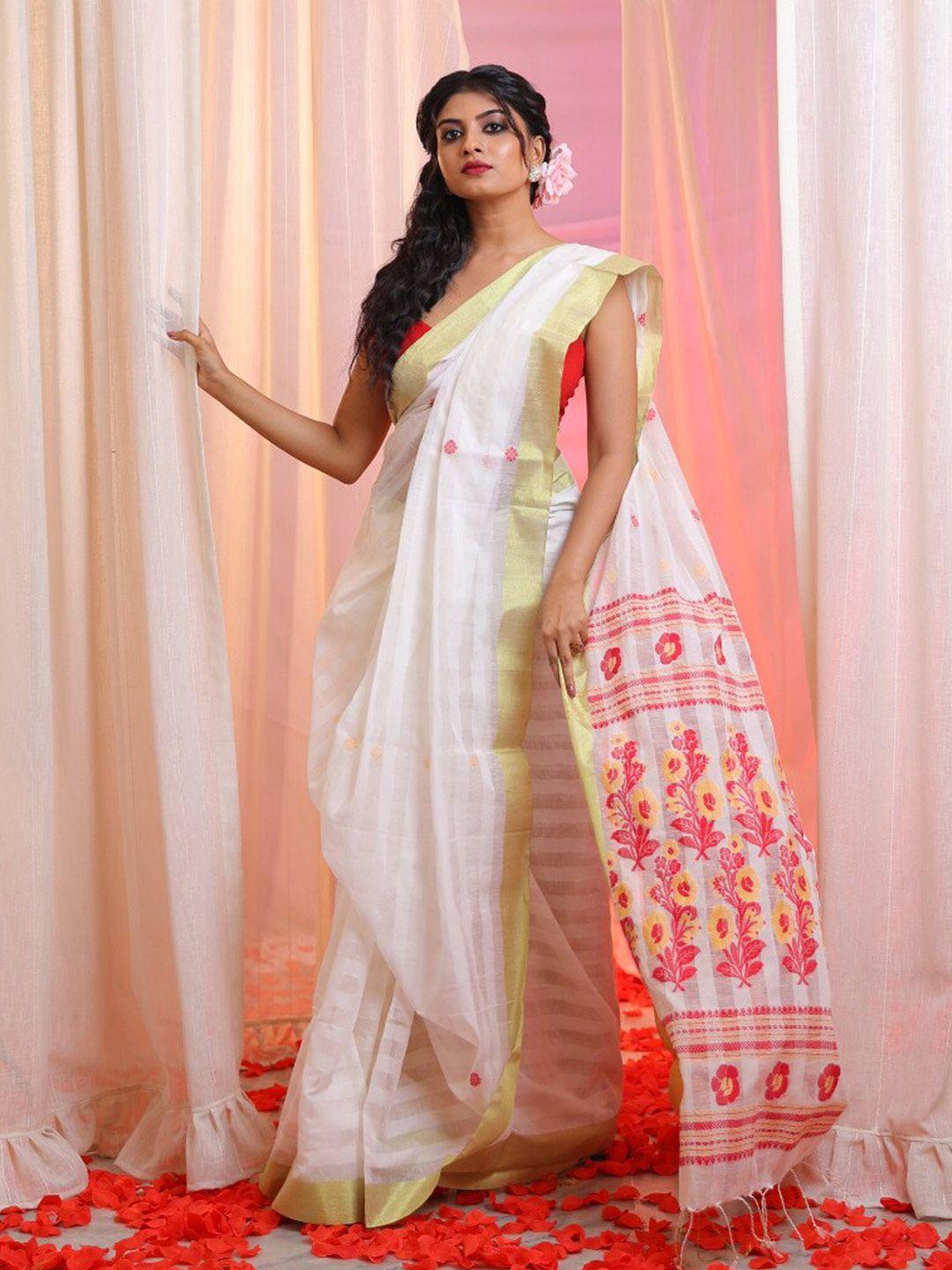 charukriti floral printed zari saree