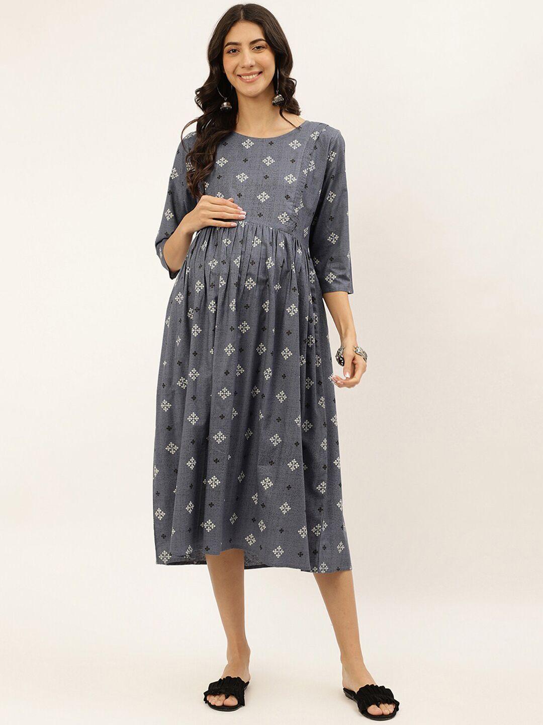 negen ethnic motifs printed maternity a-line midi dress