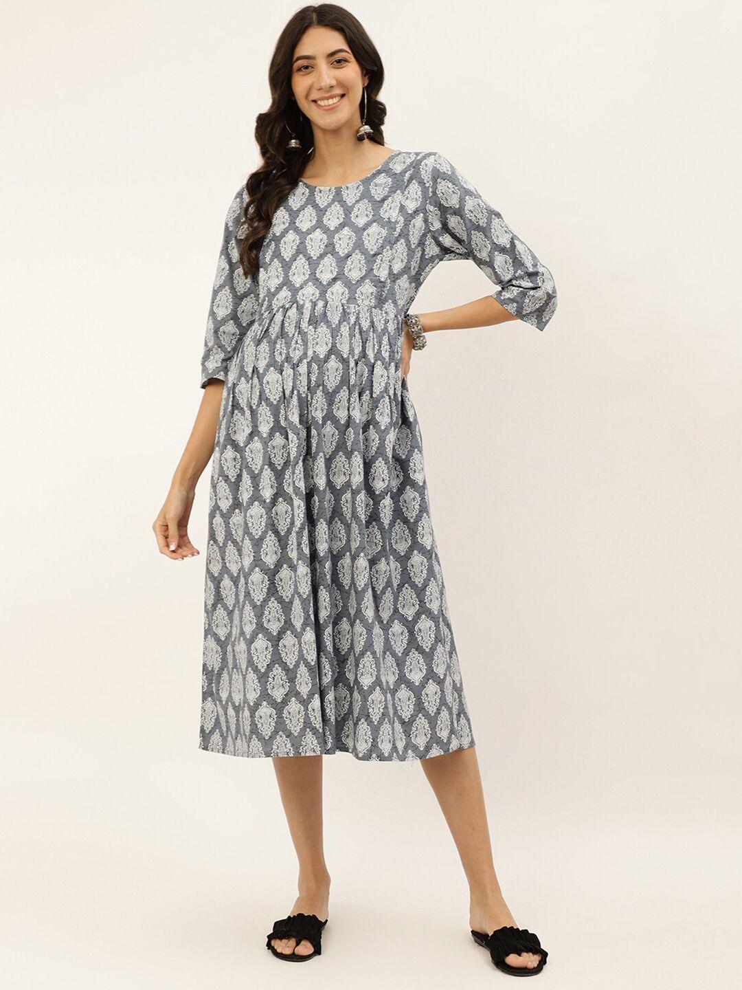 negen ethnic motifs printed maternity cotton a-line midi dress