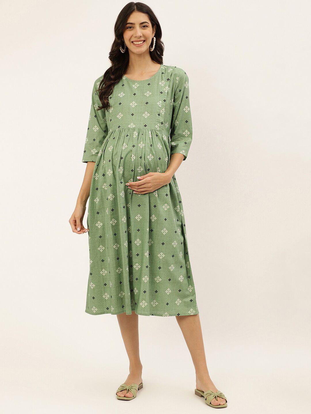 negen ethnic motifs printed maternity a-line midi dress