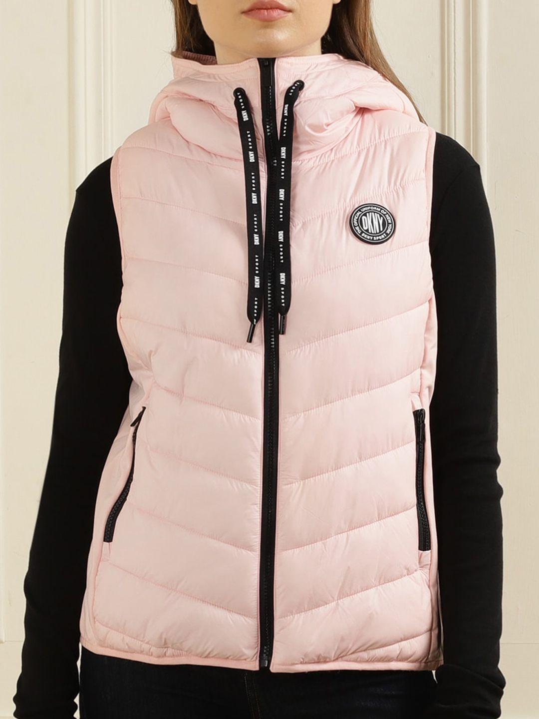 dkny hooded sleeveless puffer jacket