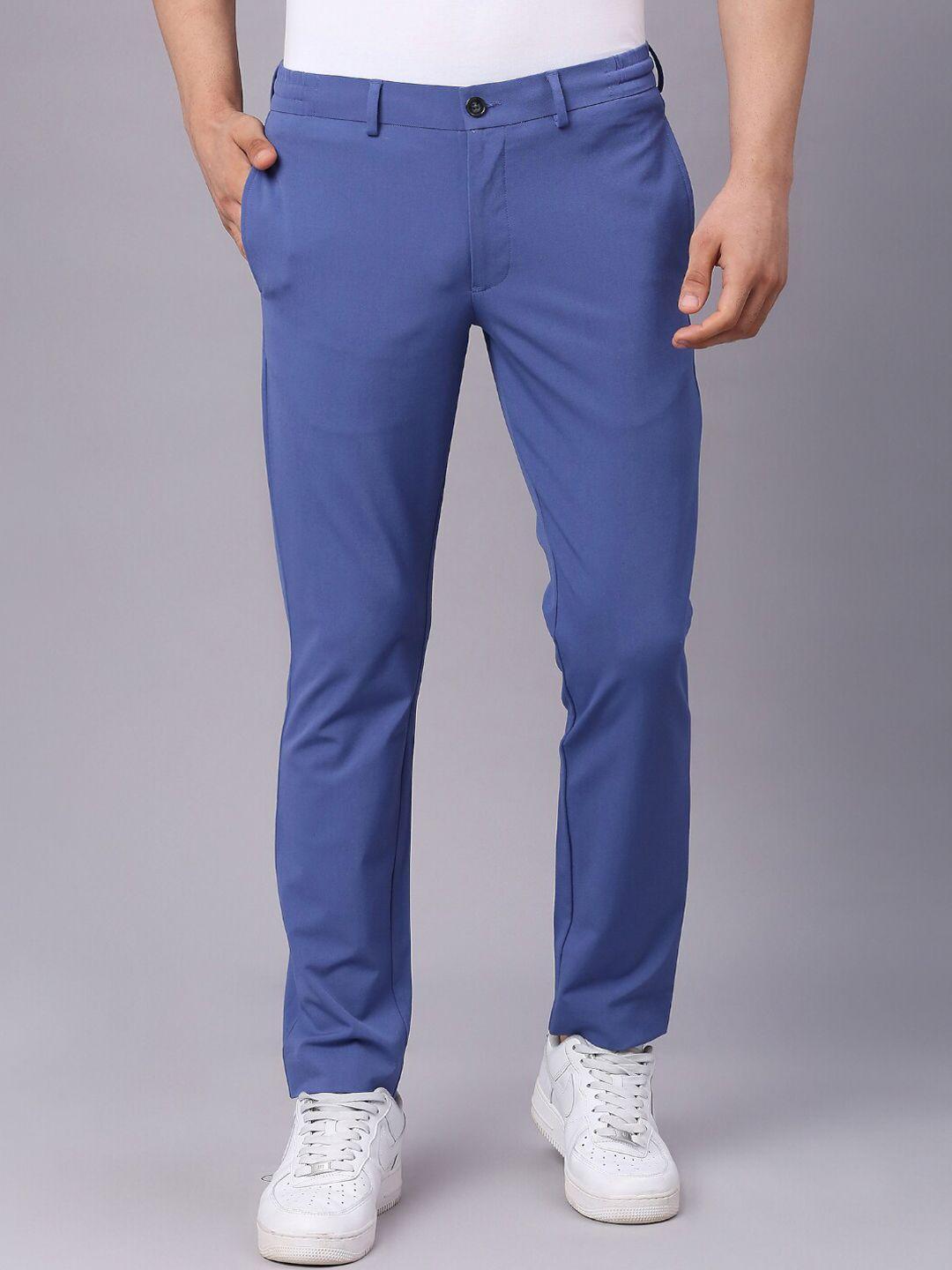 onemile men blue smart slim fit joggers trousers