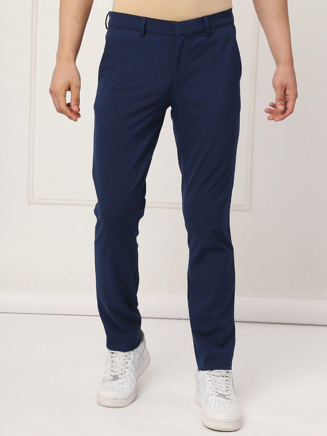 onemile men smart slim fit mid rise trousers