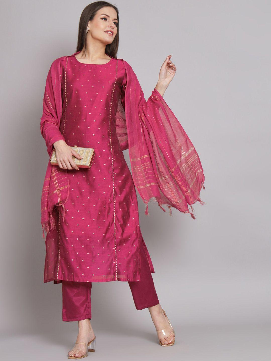 kalini ethnic motif woven design regular straight kurta & trousers with dupatta