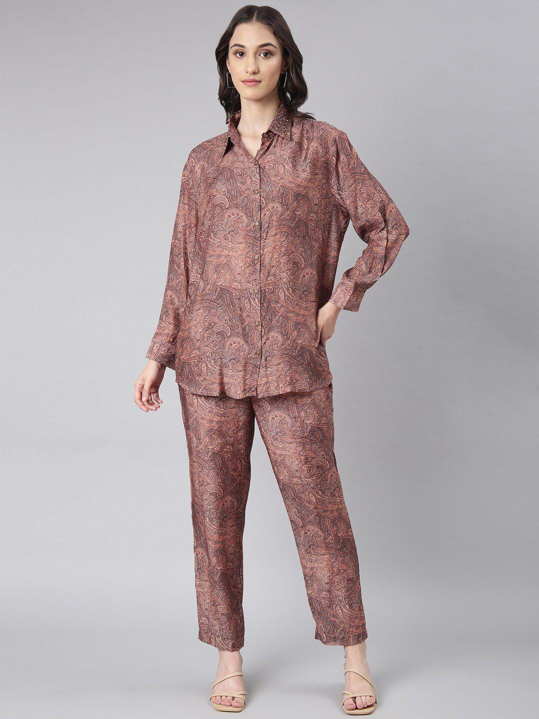 showoff printed shirt-collar shirt with printed trouser co-ords