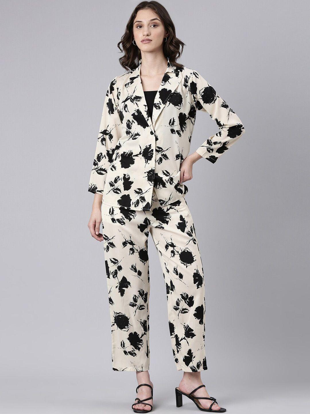 showoff floral printed coat with trousers