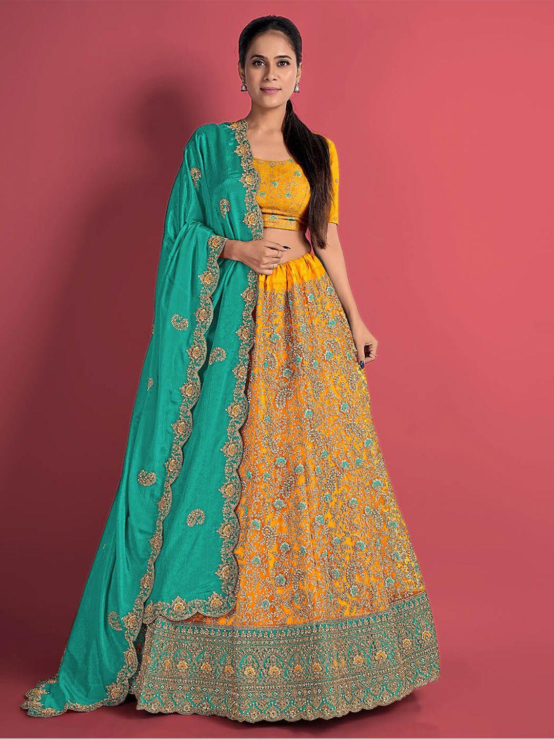 halfsaree studio embroidered beads and stones semi-stitched lehenga choli