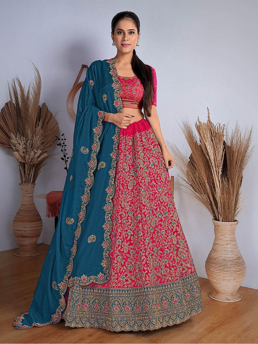 halfsaree studio embroidered beads and stones semi-stitched lehenga choli