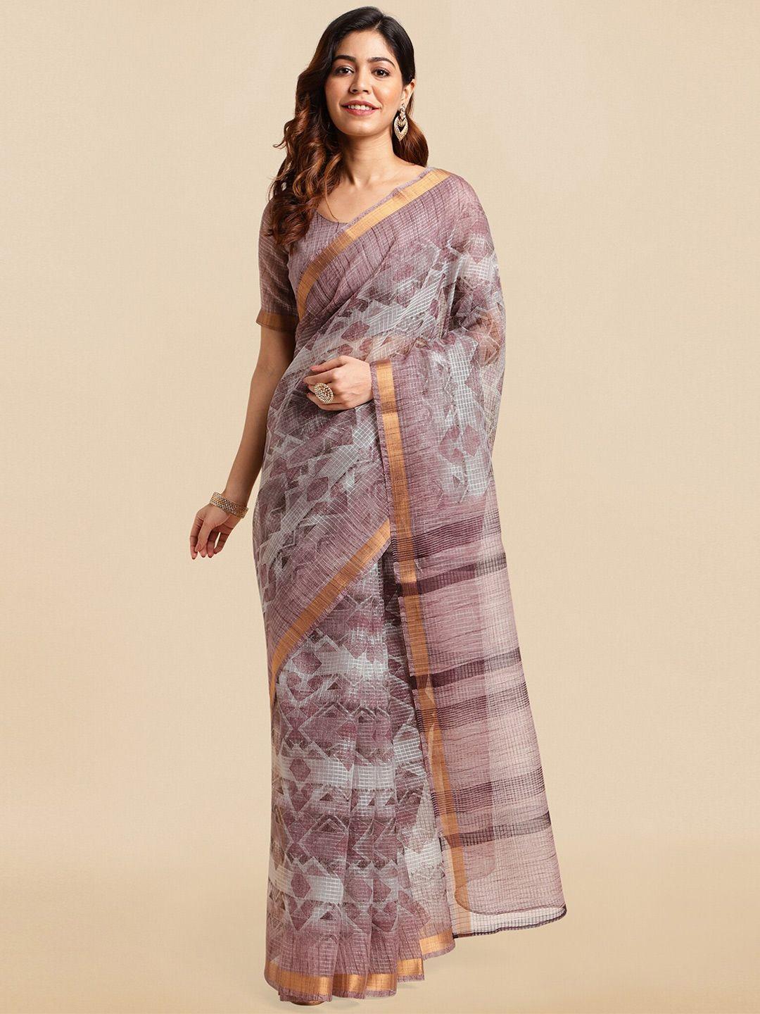 mirchi fashion grey & burgundy geometric printed zari kota saree