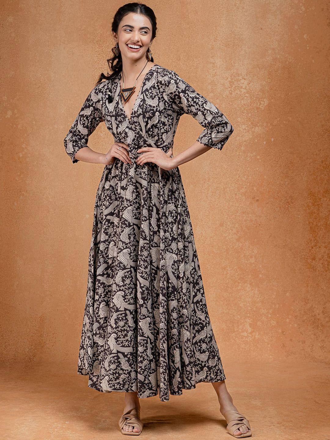 okhai ethic motifs printed pure cotton fit & flare ethnic dress