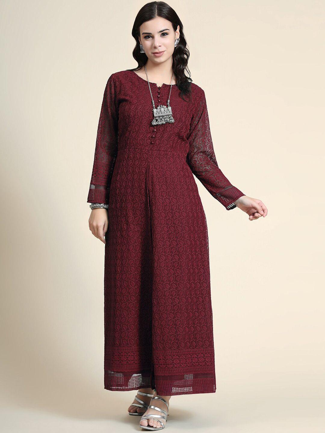 black scissor ethnic motifs embroidered georgette a line kurta